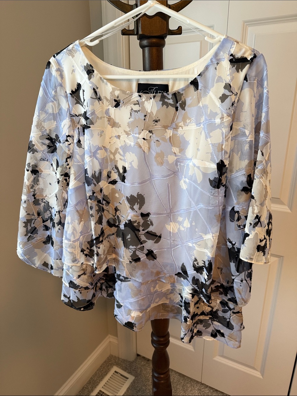 Alex Evenings Light Blue Floral Chiffon Tunic